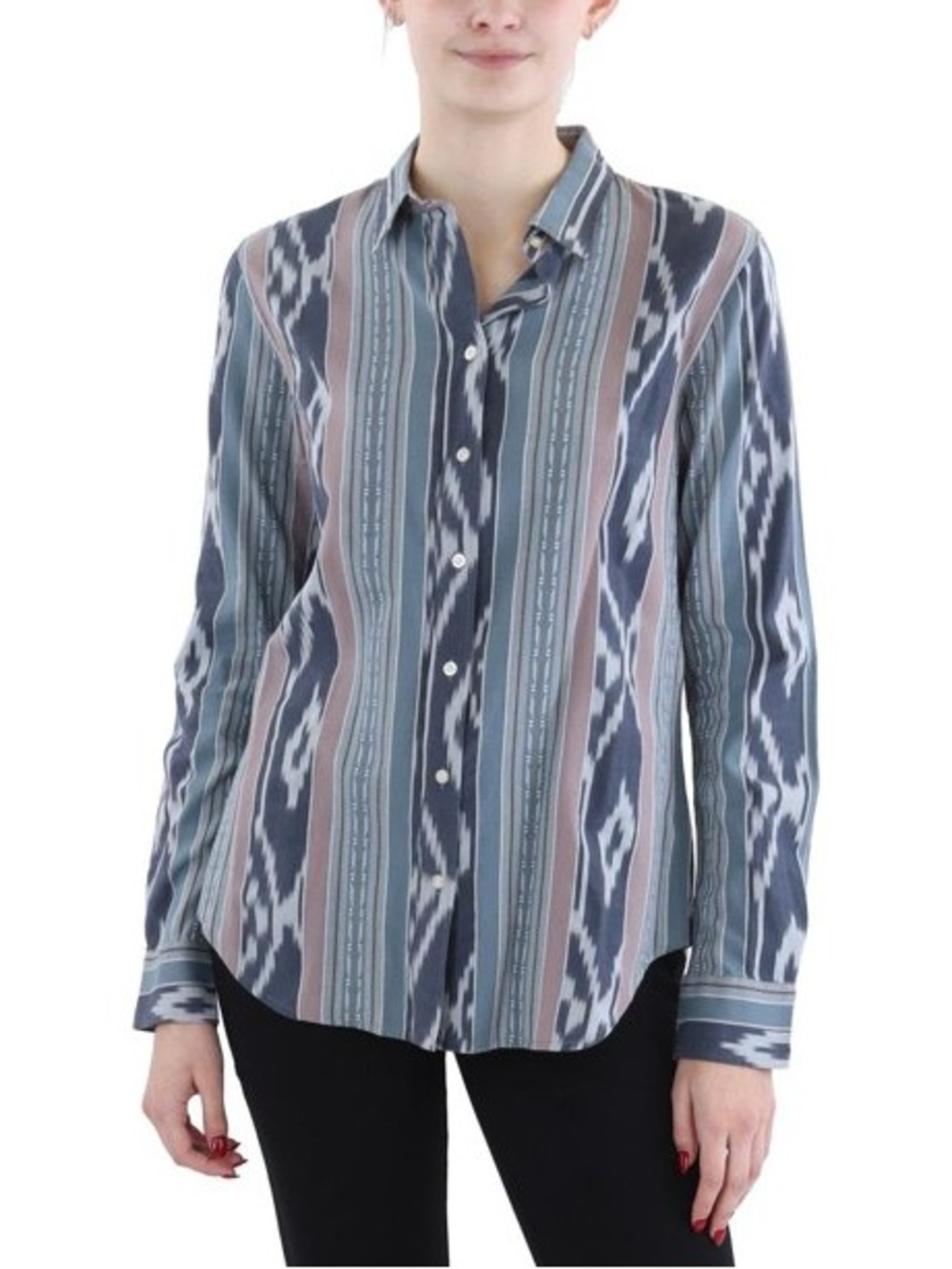 Lauren Ralph Lauren Striped Ikat Button-Down Shirt - Blue Taupe